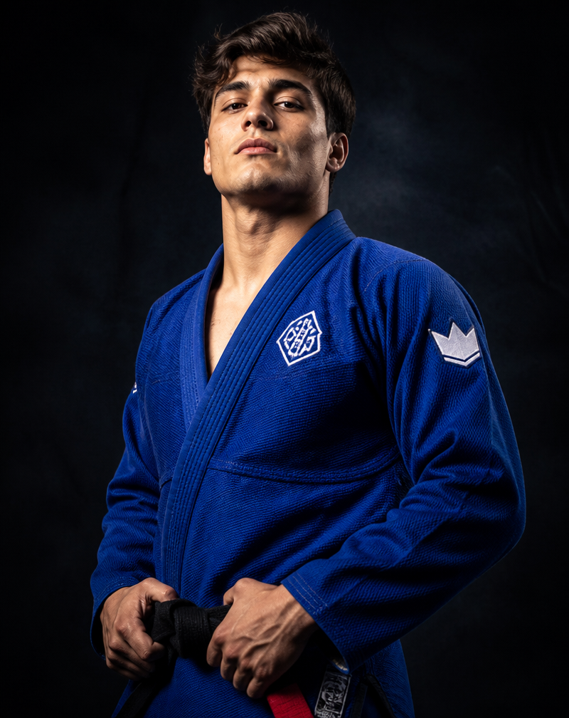 Elite youth jiujitsu athlete in a premium blue gi